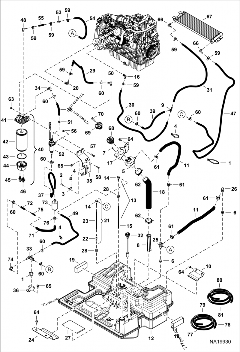 Engine & Attaching Parts (Fuel System) (S/N AT5J13242 & Above) - Loaders  Bobcat A770 (AT5J11001 & Above)