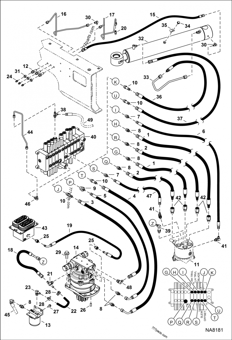 Hydraulic Circuitry (Upper/Swing)(Slew Motor W/O Timer Valve