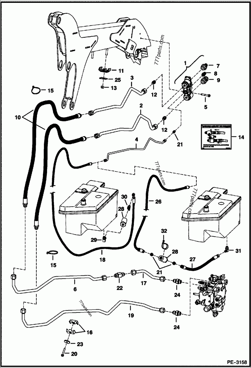 Auxiliary Hydraulics (W/Pressure Relief Coupler Block) Loaders Bobcat S175 (A3L511001 & Above