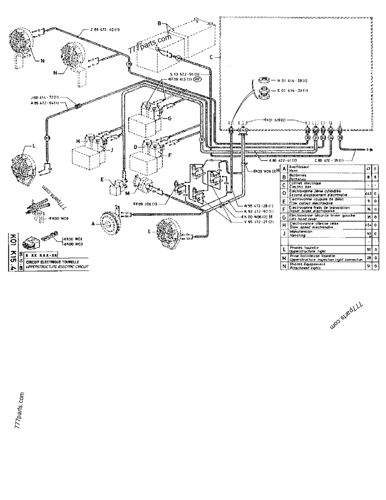 Part diagram UPPERSTRUCTURE ELECTRIC CIRCUIT - CRAWLER EXCAVATORS Case 170B (CASE CRAWLER EXCAVATOR (S/N 1501-) (S/N 12501-) (EUROPE) (2/87-12/89)) | 777parts.com