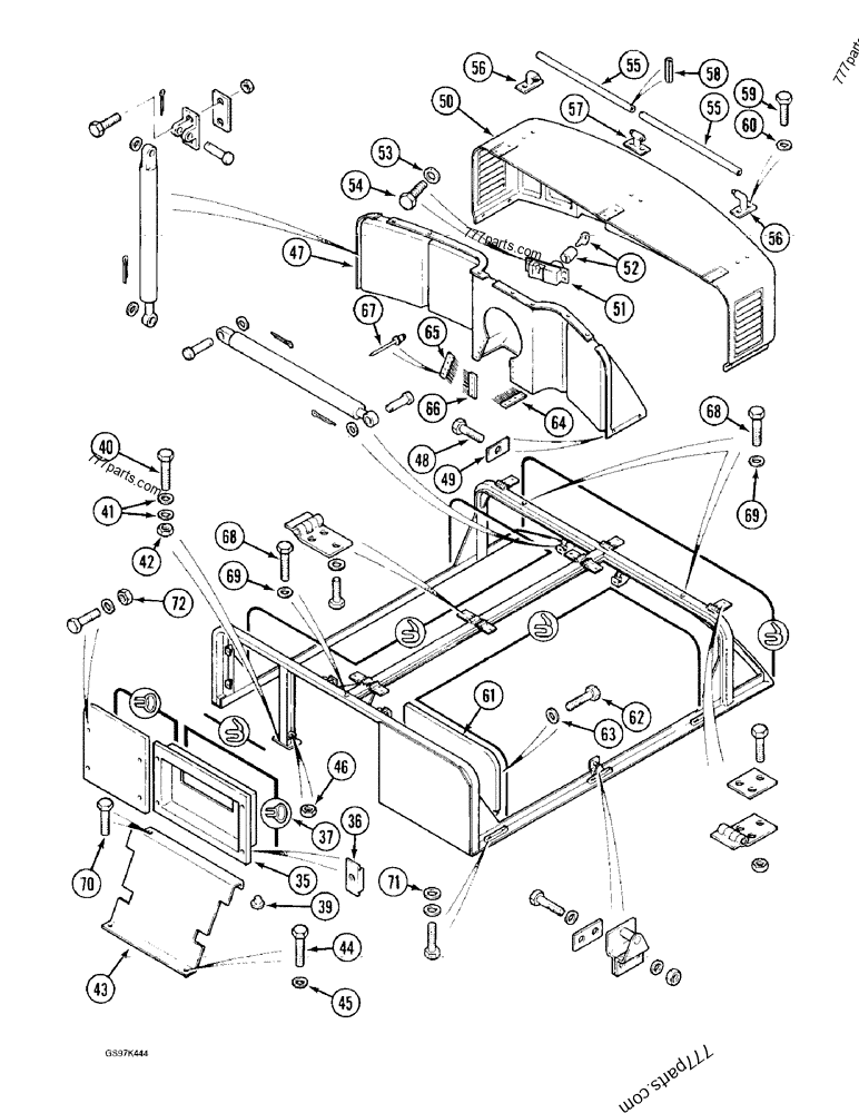 Part diagram SHROUD FRAME AND REAR ENGINE COVER - CRAWLER EXCAVATORS Case 170C (CASE CRAWLER EXCAVATOR (1/90-12/91)) | 777parts.com