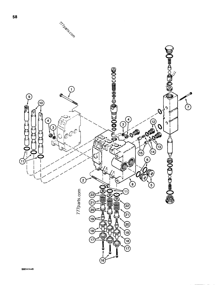 BACKHOE CONTROL VALVE DUKE, OUTLET SETION, USED ON 1835C, 1840
