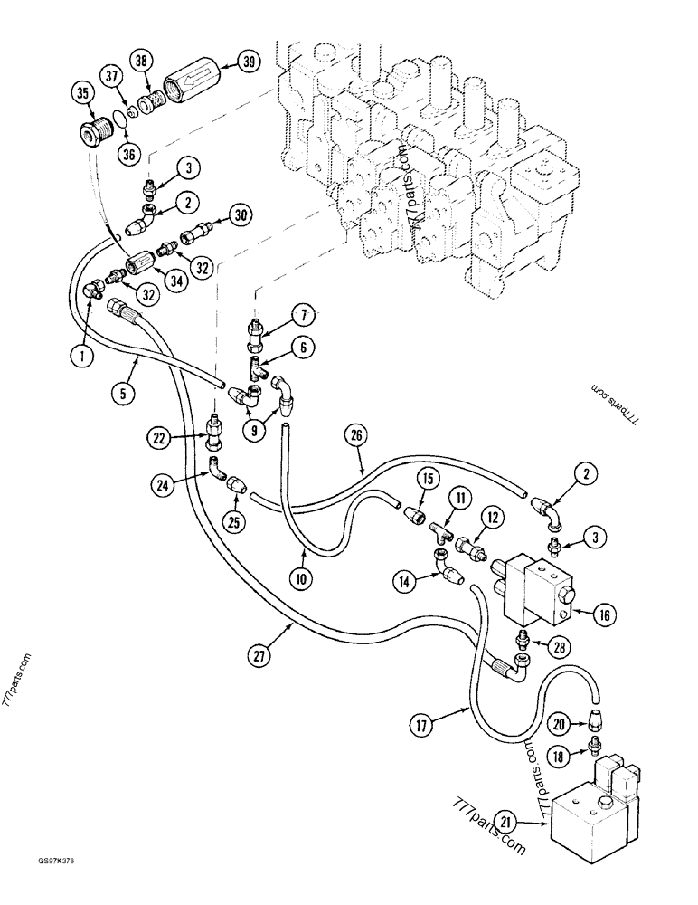 Part diagram HYDRAULIC CONTROL CIRCUIT, FOR HEAVY LIFT, P.I.N. 74501 - CRAWLER EXCAVATORS Case 170C (CASE CRAWLER EXCAVATOR (1/90-12/91)) | 777parts.com