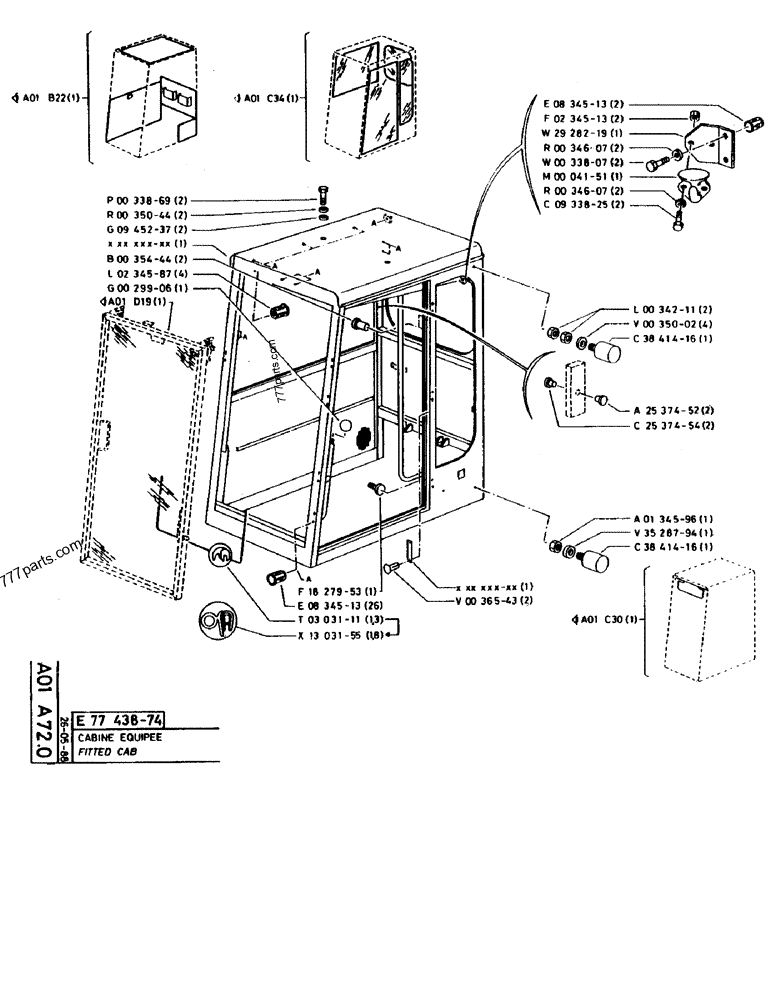 Part diagram FITTED CAB - CRAWLER EXCAVATORS Case 170B (CASE CRAWLER EXCAVATOR (S/N 1501-) (S/N 12501-) (EUROPE) (2/87-12/89)) | 777parts.com