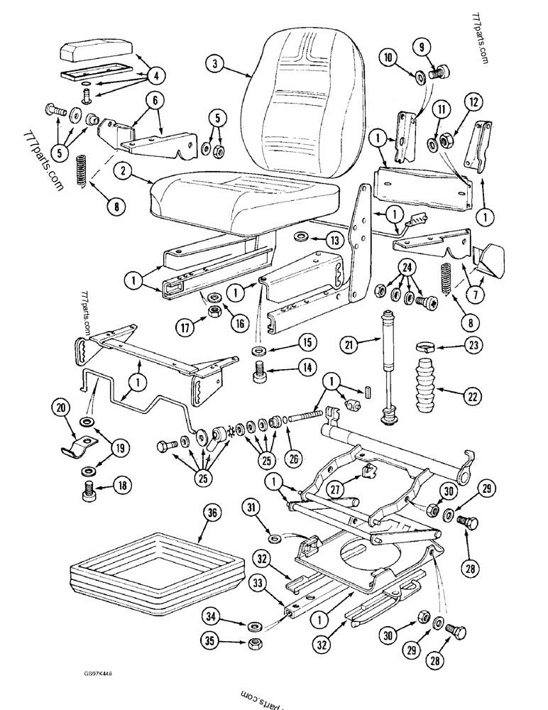 Part diagram SEAT, P.I.N. 74501 THROUGH 74662, P.I.N. 02301 THROUGH 02329 - CRAWLER EXCAVATORS Case 170C (CASE CRAWLER EXCAVATOR (1/90-12/91)) | 777parts.com