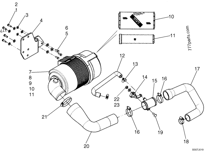 Part diagram ENGINE - AIR CLEANER SYSTEM; IF USED, SEE REF 12 - COMPACT TRACK LOADERS Case 420CT (COMPACT TRACK LOADER - SERIES 3, ASN N7M455401 (1/08-3/11)) | 777parts.com