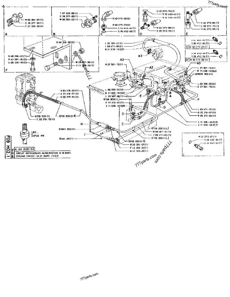 Part diagram COOLING CIRCUIT - 13-35 BARS FEED - CRAWLER EXCAVATORS Case 170B (CASE CRAWLER EXCAVATOR (S/N 1501-) (S/N 12501-) (EUROPE) (2/87-12/89)) | 777parts.com