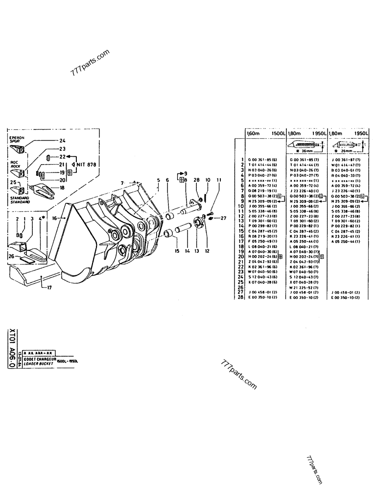 Part diagram LOADER BUCKET - CRAWLER EXCAVATORS Case 160CL (POCLAIN CRAWLER EXCAVATOR (S/N 8321 & AFTER) (5/76-12/82)) | 777parts.com