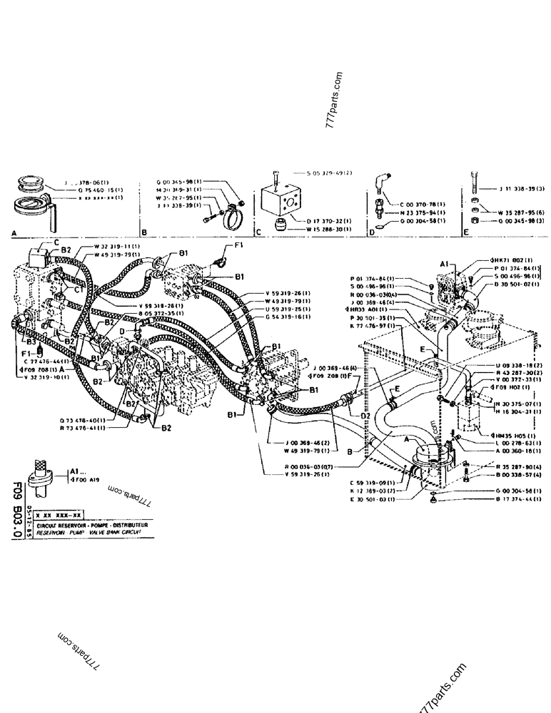 Part diagram RESERVOIR - PUMP - VALVE BANK CIRCUIT - CRAWLER EXCAVATORS Case 170 (POCLAIN CRAWLER EXCAVATOR (S/N 12341 TO 12492) (5/85-12/92)) | 777parts.com