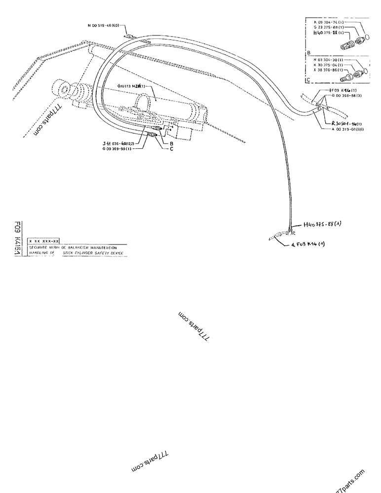 Part diagram HANDLING DIPSTICK CYLINDER SAFETY DEVICE - CRAWLER EXCAVATORS Case 170F (POCLAIN EXCAVATOR W/ELECTRIC MOTOR (132KW 380V) (1/85-12/92)) | 777parts.com