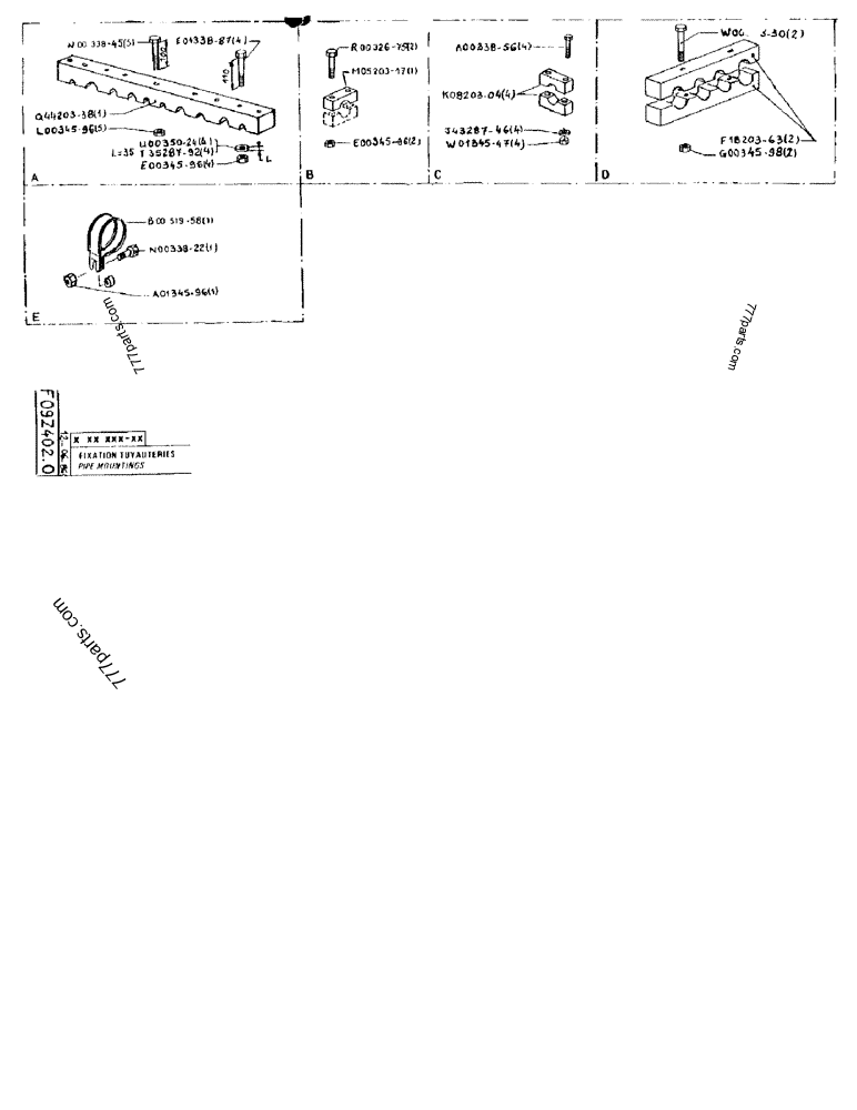 Part diagram PIPE MOUNTINGS - CRAWLER EXCAVATORS Case 170FG (POCLAIN EXCAVATOR W/ELECTRIC MOTOR (75KW 380V) (1/85-12/92)) | 777parts.com