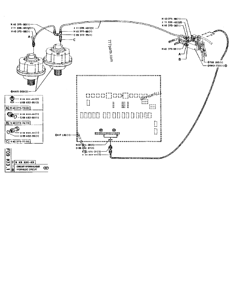 Part diagram HYDRAULIC CIRCUIT - CRAWLER EXCAVATORS Case 170B (CASE CRAWLER EXCAVATOR (S/N 1501-) (S/N 12501-) (EUROPE) (2/87-12/89)) | 777parts.com