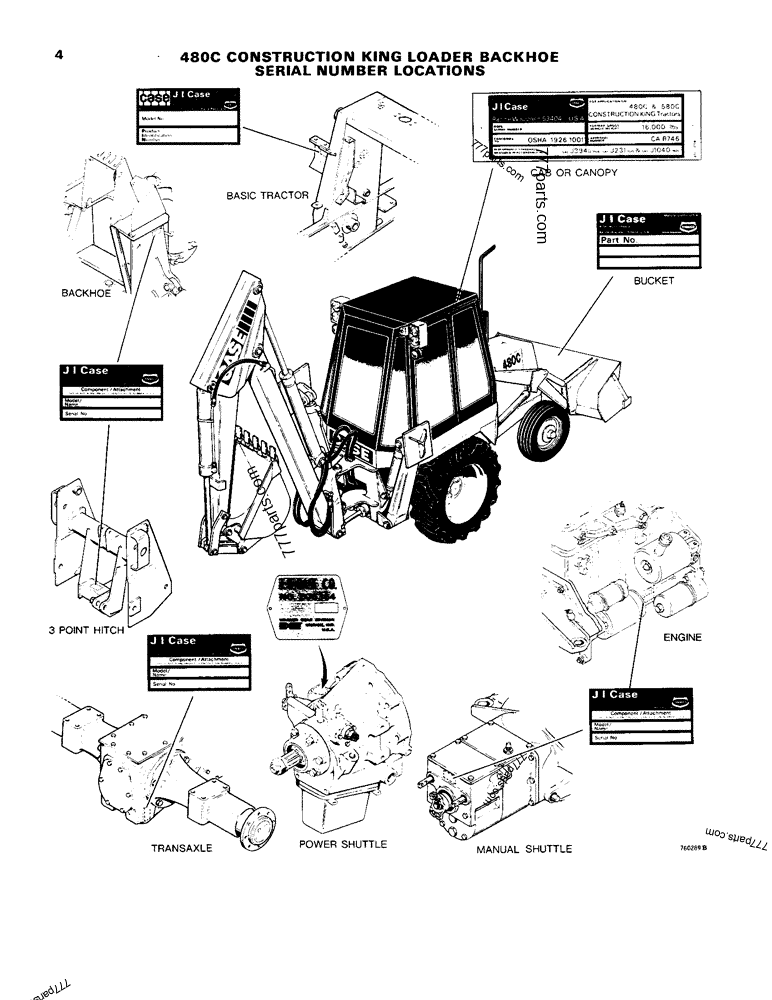SERIAL NUMBER LOCATIONS LOADER BACKHOES Case 480C (CASE CONSTRUCTION