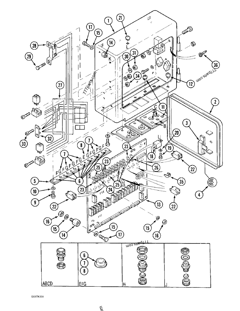 Part diagram ELECTRICAL BOX, P.I.N. 74501 THROUGH 74631 - CRAWLER EXCAVATORS Case 170C (CASE CRAWLER EXCAVATOR (1/90-12/91)) | 777parts.com