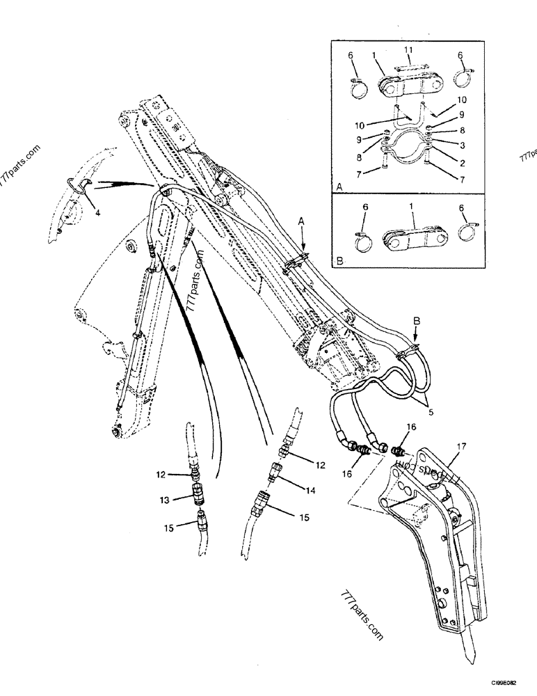 Схема запчастей HYDRAULIC CIRCUIT - HYDRAULIC ROCKBREAKER (CB620), 595 VERSION: BRETEC - Навесное оборудование Case CB620 (BRETEC HYDRAULIC ROCKBREAKER (1/05-)) | 777parts.com