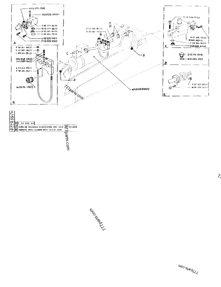 Part diagram HANDLING STICK CYLINDER WITH SAFETY VALVE - CRAWLER EXCAVATORS Case 170FG (POCLAIN EXCAVATOR W/ELECTRIC MOTOR (75KW 380V) (1/85-12/92)) | 777parts.com