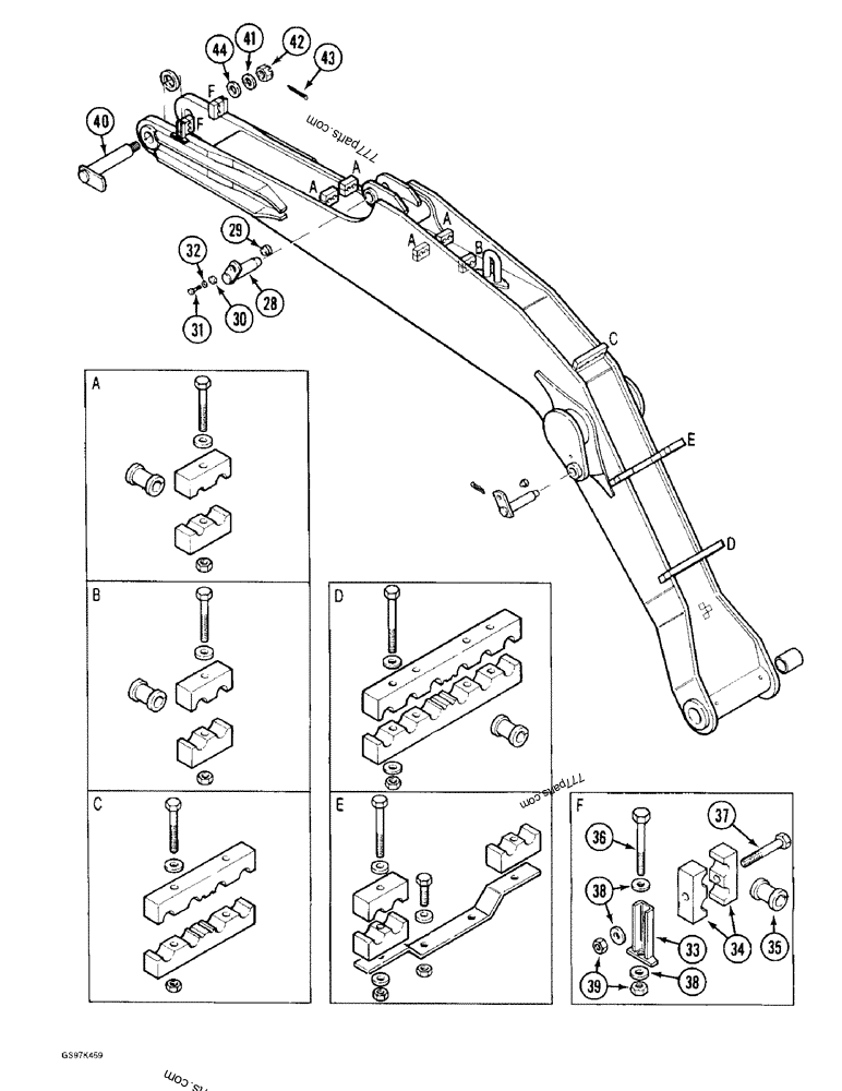Part diagram BOOM AND RELATED PARTS, P.I.N. 74629 THROUGH 74662, P.I.N. 02301 AND AFTER - CRAWLER EXCAVATORS Case 170C (CASE CRAWLER EXCAVATOR (1/90-12/91)) | 777parts.com