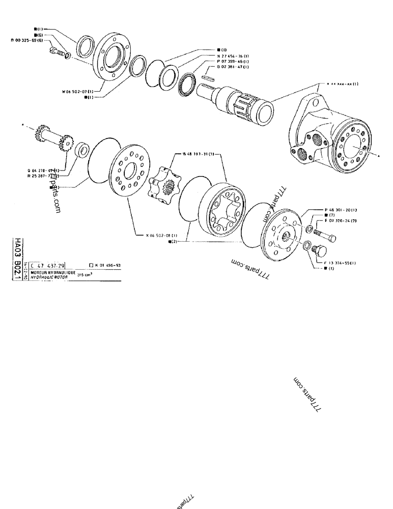 Part diagram HYDRAULIC MOTOR 315 CM³ - CRAWLER EXCAVATORS Case 170F (POCLAIN EXCAVATOR W/ELECTRIC MOTOR (132KW 380V) (1/85-12/92)) | 777parts.com