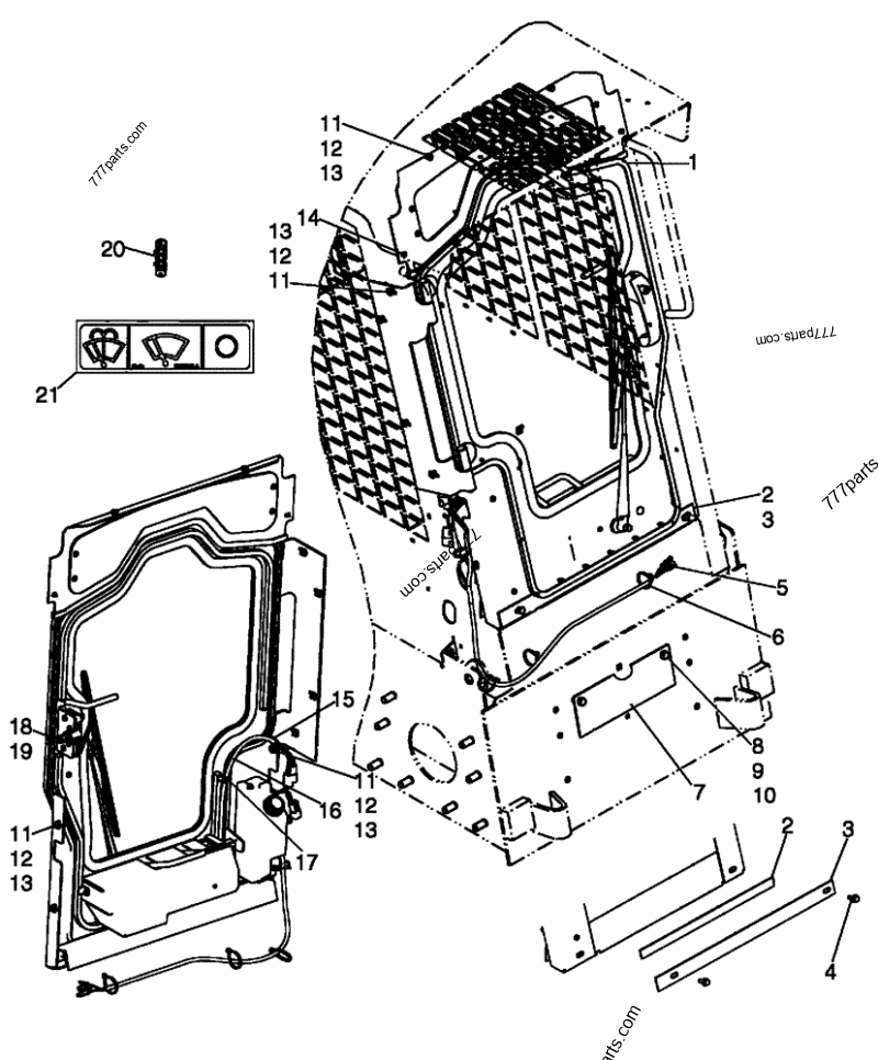 Part diagram CAB DOOR - WITHOUT SPRING ASSIST, IF USED - COMPACT TRACK LOADERS Case 420CT (COMPACT TRACK LOADER - BSN N7M455401 (2/06-12/07)) | 777parts.com
