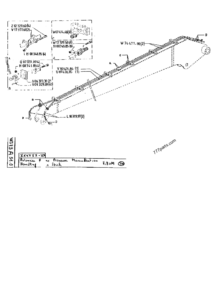 Part diagram HANDLING CLAM STICK 7,30M - CRAWLER EXCAVATORS Case 170F (POCLAIN EXCAVATOR W/ELECTRIC MOTOR (132KW 380V) (1/85-12/92)) | 777parts.com