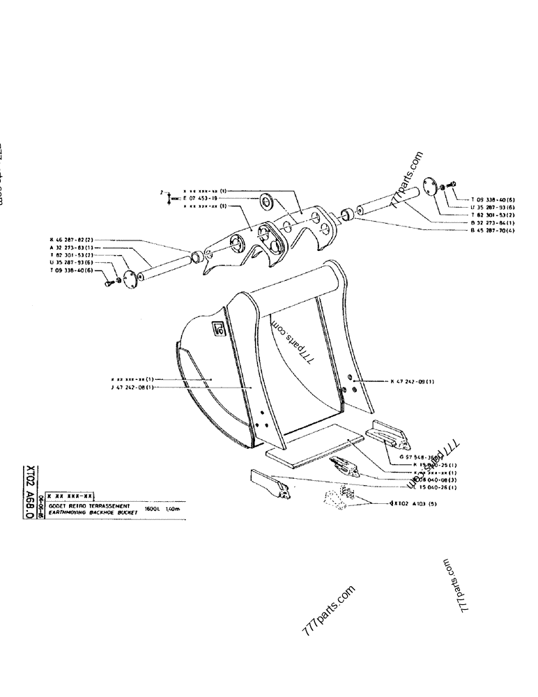 Part diagram EARTHMOVING BACKHOE BUCKET 1600L 1,40M - CRAWLER EXCAVATORS Case 170 (POCLAIN CRAWLER EXCAVATOR (S/N 12341 TO 12492) (5/85-12/92)) | 777parts.com