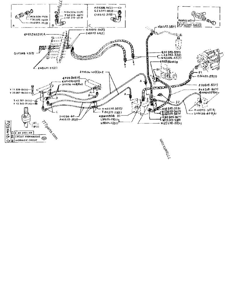 Part diagram HYDRAULIC CIRCUIT - CRAWLER EXCAVATORS Case 170FG (POCLAIN EXCAVATOR W/ELECTRIC MOTOR (75KW 380V) (1/85-12/92)) | 777parts.com