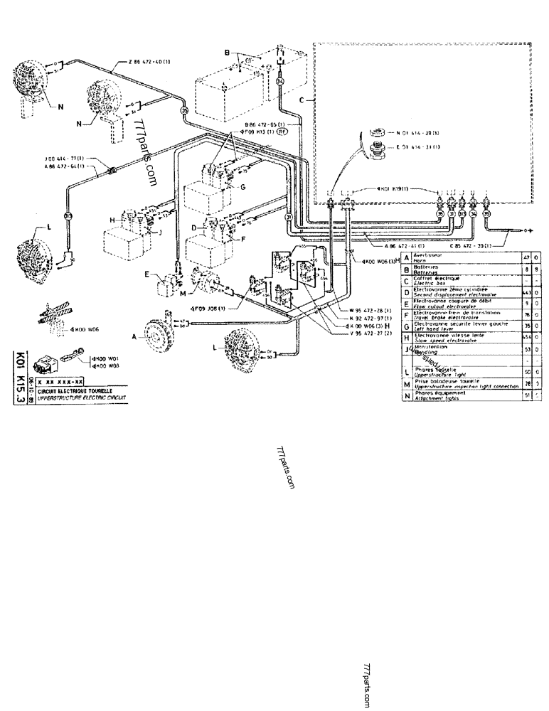 Part diagram UPPERSTRUCTURE ELECTRIC CIRCUIT - CRAWLER EXCAVATORS Case 170B (CASE CRAWLER EXCAVATOR (S/N 1501-) (S/N 12501-) (EUROPE) (2/87-12/89)) | 777parts.com