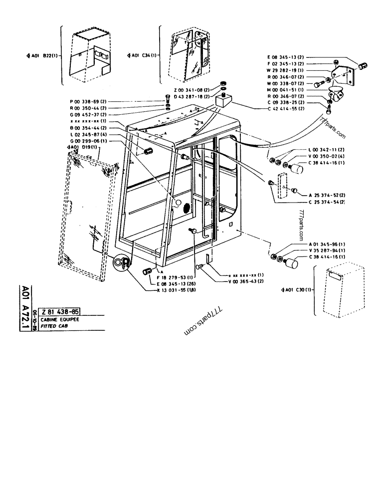 Part diagram FITTED CAB - CRAWLER EXCAVATORS Case 170B (CASE CRAWLER EXCAVATOR (S/N 1501-) (S/N 12501-) (EUROPE) (2/87-12/89)) | 777parts.com