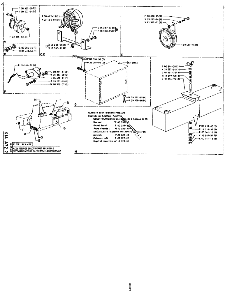 Part diagram UPPERSTRUCTURE ELECTRICAL ACCESSORIES - CRAWLER EXCAVATORS Case 170B (CASE CRAWLER EXCAVATOR (S/N 1501-) (S/N 12501-) (EUROPE) (2/87-12/89)) | 777parts.com