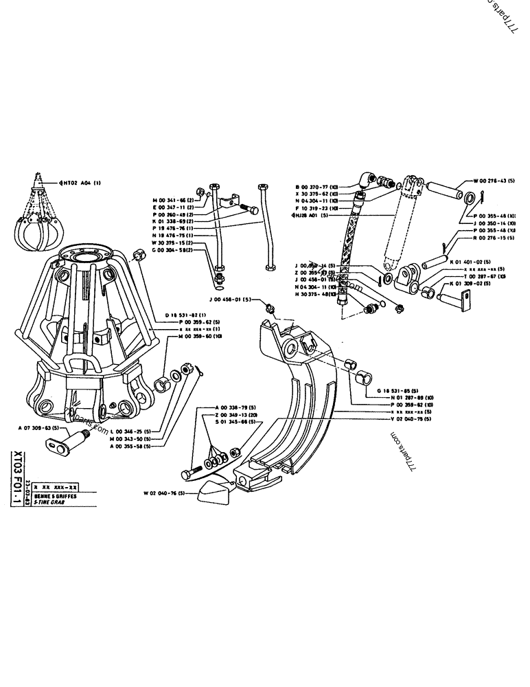 Part diagram 5-TINE GRAB - CRAWLER EXCAVATORS Case 160CL (POCLAIN CRAWLER EXCAVATOR (S/N 8321 & AFTER) (5/76-12/82)) | 777parts.com