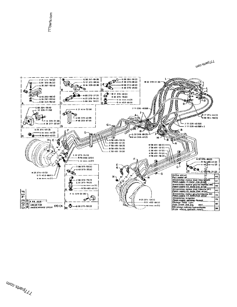 Part diagram UNDERCARRIAGE CIRCUIT 170 CK - CRAWLER EXCAVATORS Case 170 (POCLAIN CRAWLER EXCAVATOR (S/N 12341 TO 12492) (5/85-12/92)) | 777parts.com