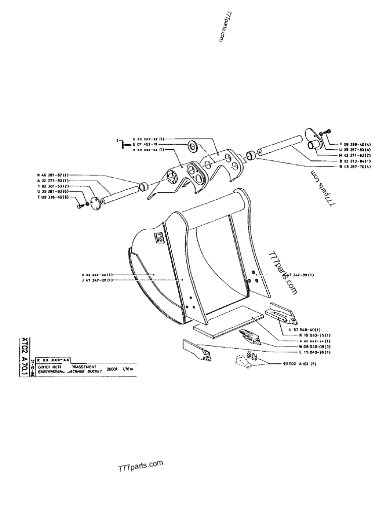 Part diagram EARTHMOVING BACKHOE BUCKET 2000L 1,70M - CRAWLER EXCAVATORS Case 170 (POCLAIN CRAWLER EXCAVATOR (S/N 12341 TO 12492) (5/85-12/92)) | 777parts.com