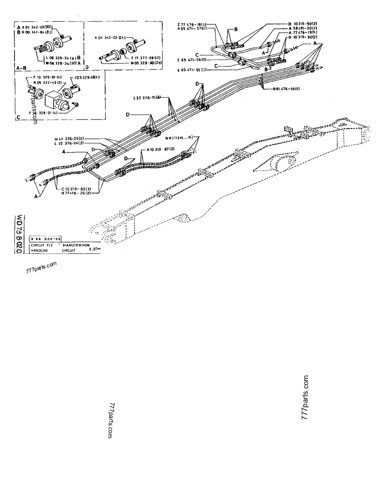 Part diagram HANDLING BOOM CIRCUIT 7,30M - CRAWLER EXCAVATORS Case 170F (POCLAIN EXCAVATOR W/ELECTRIC MOTOR (132KW 380V) (1/85-12/92)) | 777parts.com