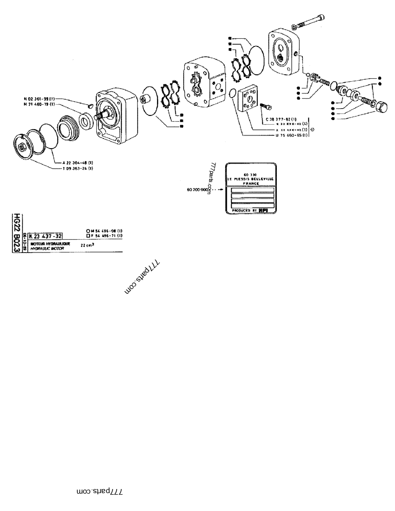 Part diagram HYDRAULIC MOTOR 22CM³ - CRAWLER EXCAVATORS Case 170B (CASE CRAWLER EXCAVATOR (S/N 1501-) (S/N 12501-) (EUROPE) (2/87-12/89)) | 777parts.com
