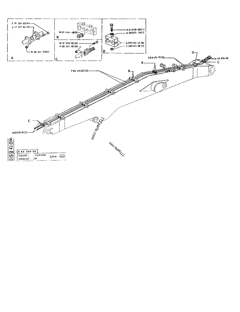 Part diagram HANDLING BOOM 7,30M - CRAWLER EXCAVATORS Case 170F (POCLAIN EXCAVATOR W/ELECTRIC MOTOR (132KW 380V) (1/85-12/92)) | 777parts.com