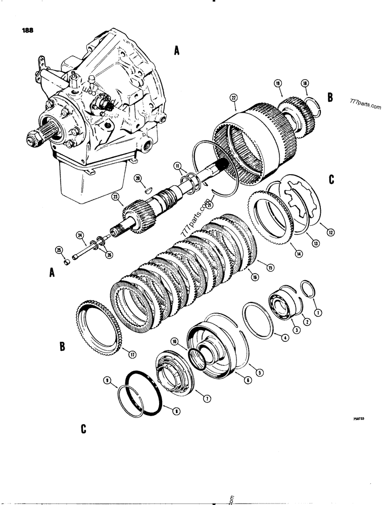 POWER SHUTTLE TRANSMISSION, DRIVE GEAR AND FORWARD CLUTCH - LOADER