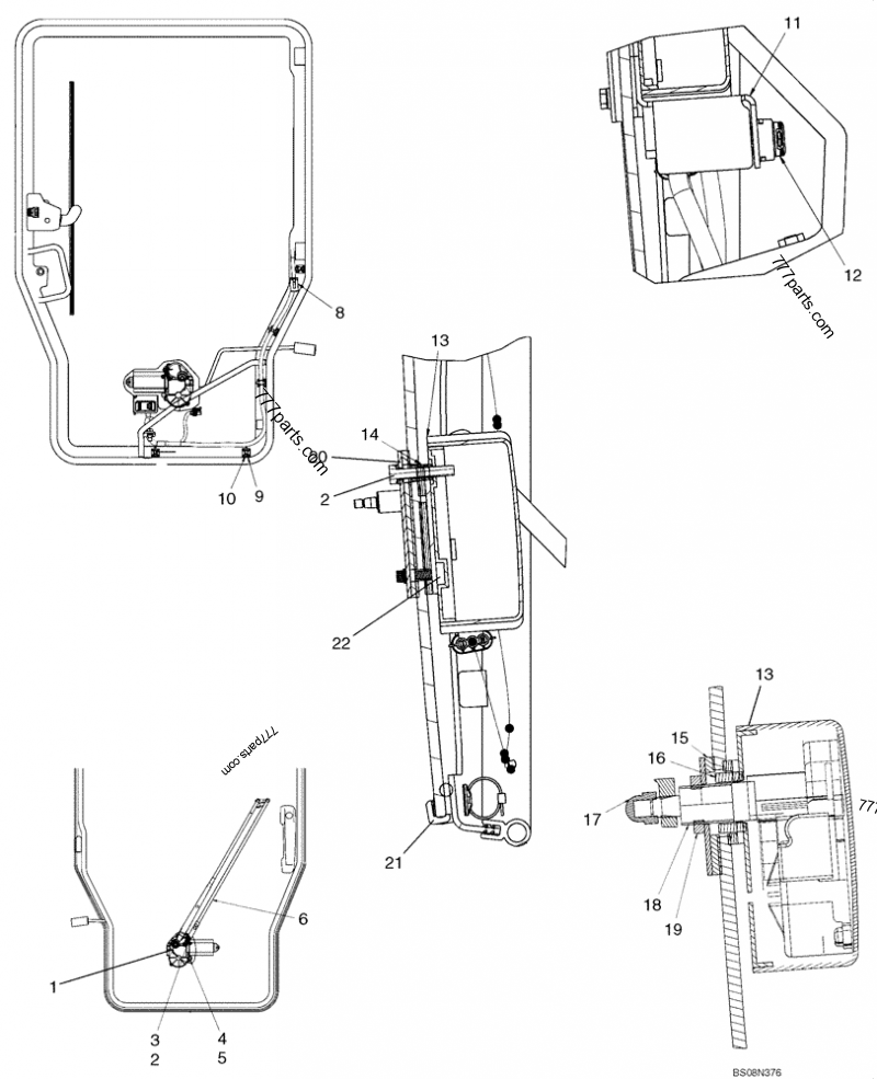 Part diagram CAB DOOR - WIPER MOUNTING - COMPACT TRACK LOADERS Case 420CT (COMPACT TRACK LOADER - SERIES 3, ASN N7M455401 (1/08-3/11)) | 777parts.com