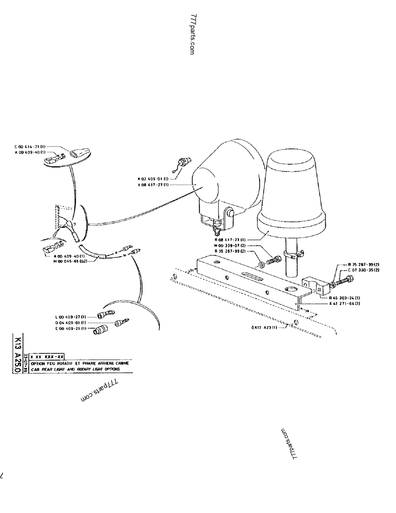 Part diagram CAB REAR LIGHT AND ROTARY LIGHT OPTIONS - CRAWLER EXCAVATORS Case 170 (POCLAIN CRAWLER EXCAVATOR (S/N 12341 TO 12492) (5/85-12/92)) | 777parts.com