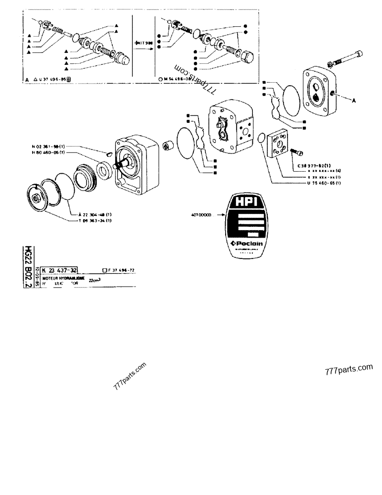 Part diagram HYDRAULIC MOTOR 22CM³ - CRAWLER EXCAVATORS Case 170FG (POCLAIN EXCAVATOR W/ELECTRIC MOTOR (75KW 380V) (1/85-12/92)) | 777parts.com