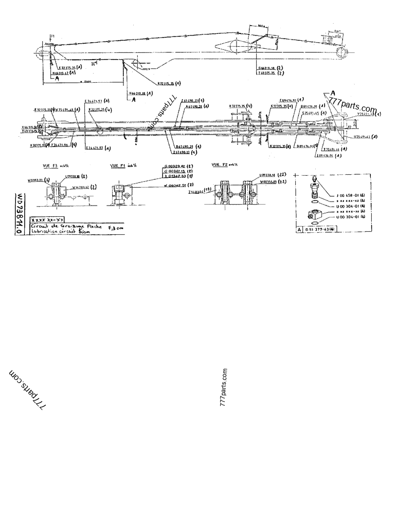 Part diagram LUBRICATION CIRCUIT BOOM 7,30 M - CRAWLER EXCAVATORS Case 170F (POCLAIN EXCAVATOR W/ELECTRIC MOTOR (132KW 380V) (1/85-12/92)) | 777parts.com