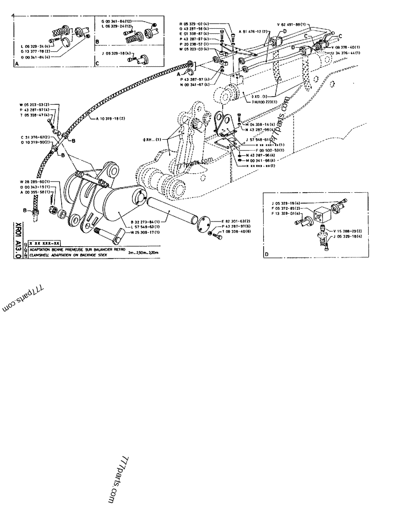 Part diagram CLAMSHELL ADAPTATION ON BACKHOE STICK 2M-2,50M-3,20M - CRAWLER EXCAVATORS Case 170B (CASE CRAWLER EXCAVATOR (S/N 1501-) (S/N 12501-) (EUROPE) (2/87-12/89)) | 777parts.com