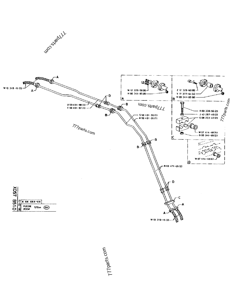 Part diagram BOOM 5,70M - CRAWLER EXCAVATORS Case 170 (POCLAIN CRAWLER EXCAVATOR (S/N 12341 TO 12492) (5/85-12/92)) | 777parts.com