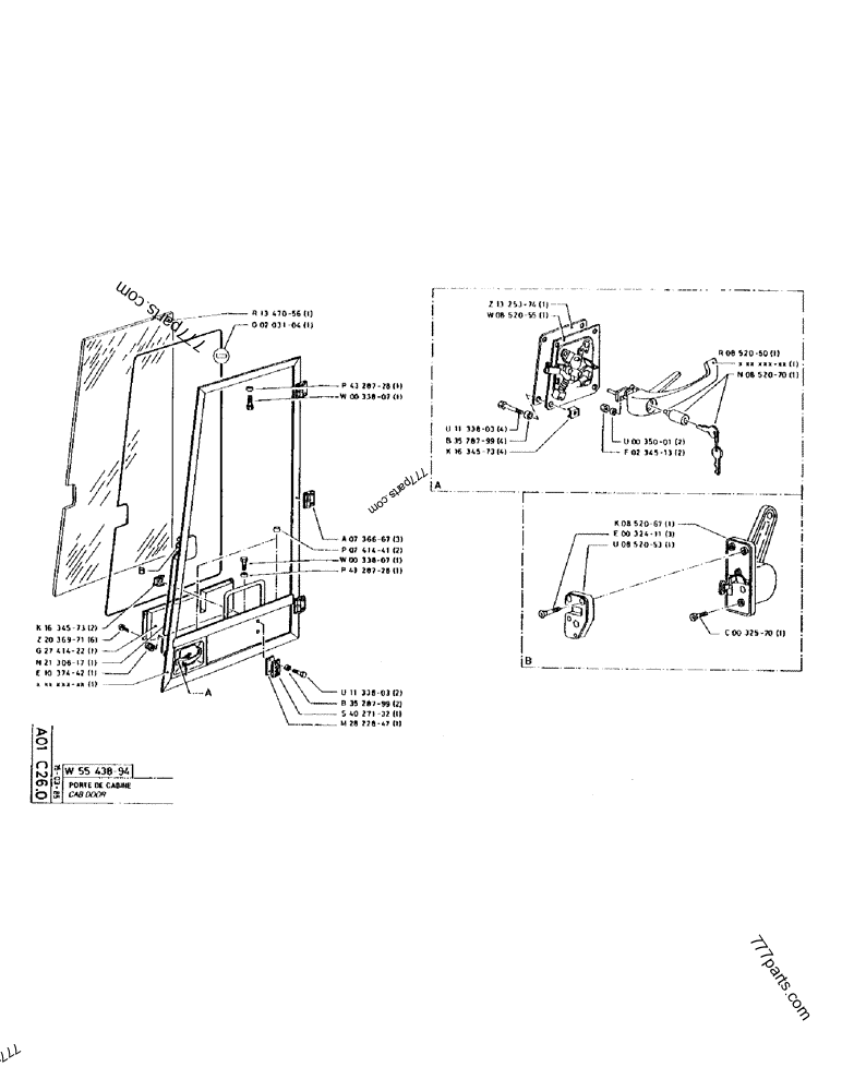 Part diagram CAB DOOR - CRAWLER EXCAVATORS Case 170 (POCLAIN CRAWLER EXCAVATOR (S/N 12341 TO 12492) (5/85-12/92)) | 777parts.com