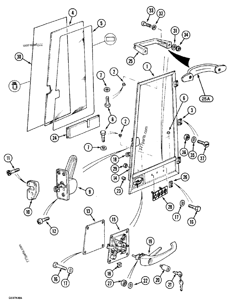 Part diagram CAB DOOR, P.I.N. 02321 AND AFTER - CRAWLER EXCAVATORS Case 170C (CASE CRAWLER EXCAVATOR (1/90-12/91)) | 777parts.com