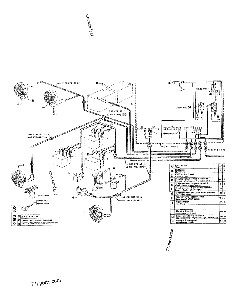 Part diagram UPPERSTRUCTURE ELECTRIC CIRCUIT - CRAWLER EXCAVATORS Case 170 (POCLAIN CRAWLER EXCAVATOR (S/N 12341 TO 12492) (5/85-12/92)) | 777parts.com