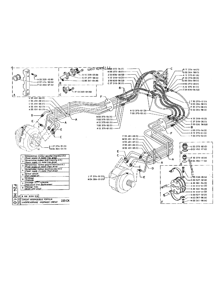 Part diagram UNDERCARRIAGE HYDRAULIC CIRCUIT - CRAWLER EXCAVATORS Case 220 (POCLAIN CRAWLER EXCAVATOR (1/88-12/92)) | 777parts.com
