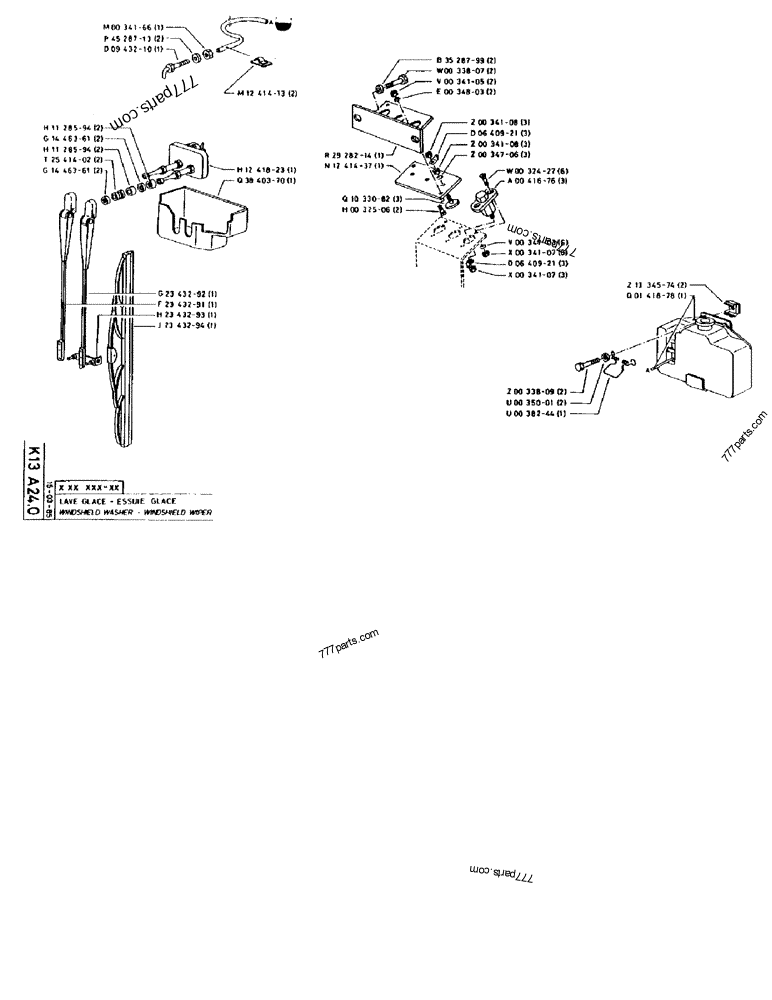 Part diagram WINDSHIELD WASHER - WINDSHIELD WIPER - CRAWLER EXCAVATORS Case 170FG (POCLAIN EXCAVATOR W/ELECTRIC MOTOR (75KW 380V) (1/85-12/92)) | 777parts.com