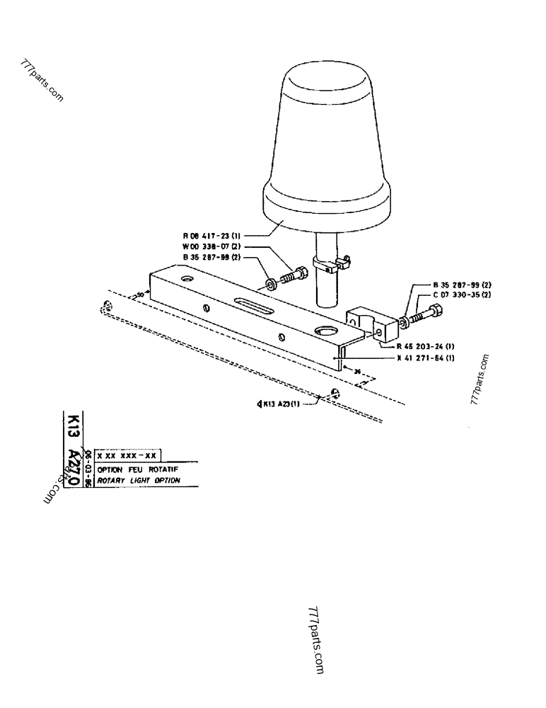 Part diagram ROTARY LIGHT OPTION - CRAWLER EXCAVATORS Case 170B (CASE CRAWLER EXCAVATOR (S/N 1501-) (S/N 12501-) (EUROPE) (2/87-12/89)) | 777parts.com