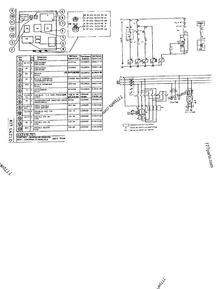 Part diagram BOX - DIAGRAM OF PRINCIPLE 380V - 75KW - CRAWLER EXCAVATORS Case 170FG (POCLAIN EXCAVATOR W/ELECTRIC MOTOR (75KW 380V) (1/85-12/92)) | 777parts.com