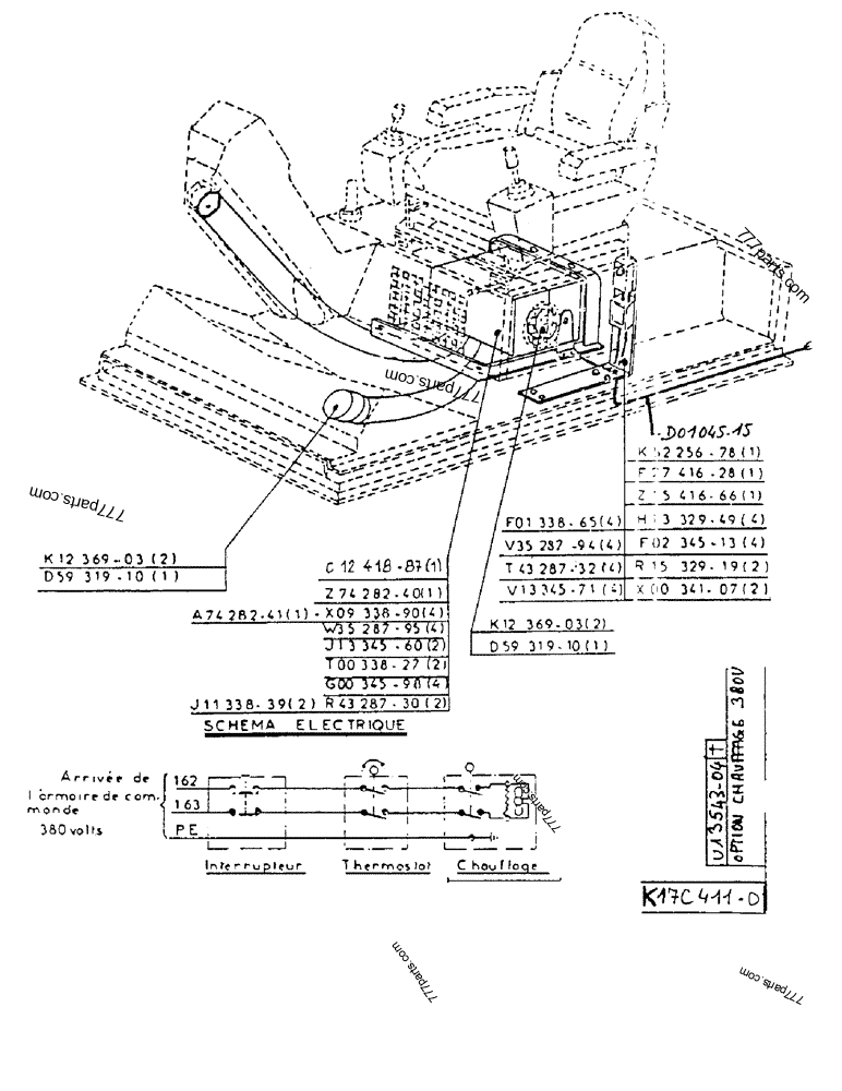 Part diagram HEATING OPTION 380V - CRAWLER EXCAVATORS Case 170FG (POCLAIN EXCAVATOR W/ELECTRIC MOTOR (75KW 380V) (1/85-12/92)) | 777parts.com